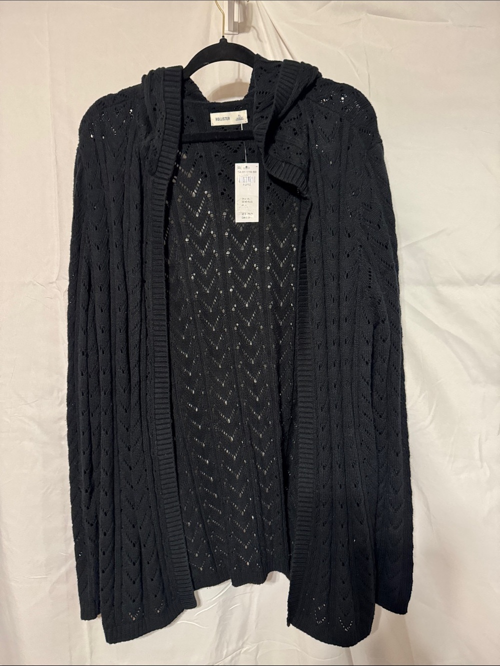 Hollister Black Hooded Open-Front Knit Cardigan